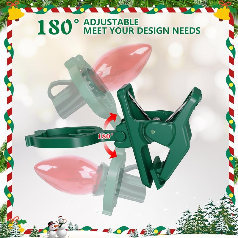 KJX Large C7 C9 Christmas Lights Spring Clips, 100 Pack Universal Gutter Roof Clips 180° Adjustable for Christmas Lights Outdoor, Quick Light Hooks Hangers for Holiday Shingle Fence Gates - Image 4
